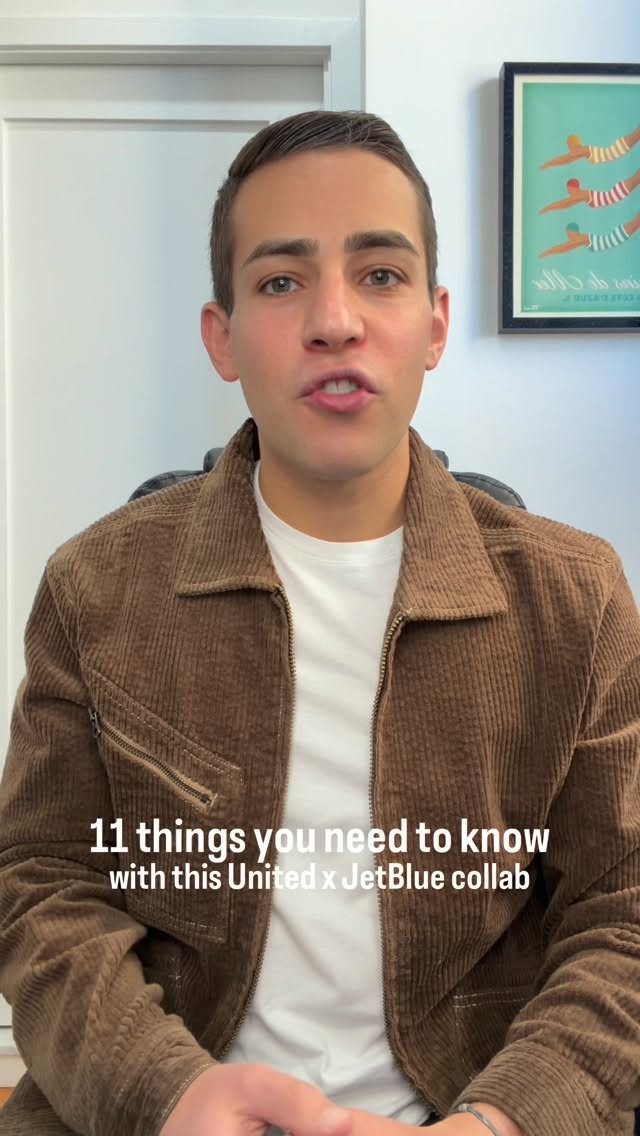 Instagram post by @_zachgriff for JetBlue. Caption reads: The new @united x @jetblue partnership: overhyped....