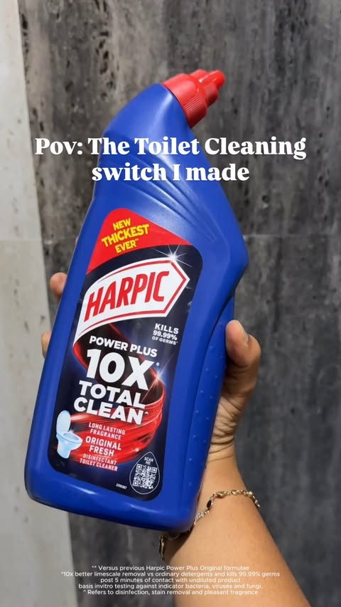 Instagram post by @bavithra_velayutham for Harpic. Caption reads: [...] it when one product can do the job? Harpic....