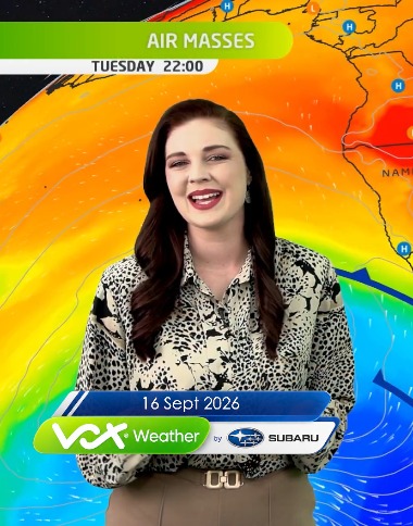 Instagram post by @voxweathergirls for Subaru of America. Caption reads: 16 September 2026 | Vox Weather Forecast brought....