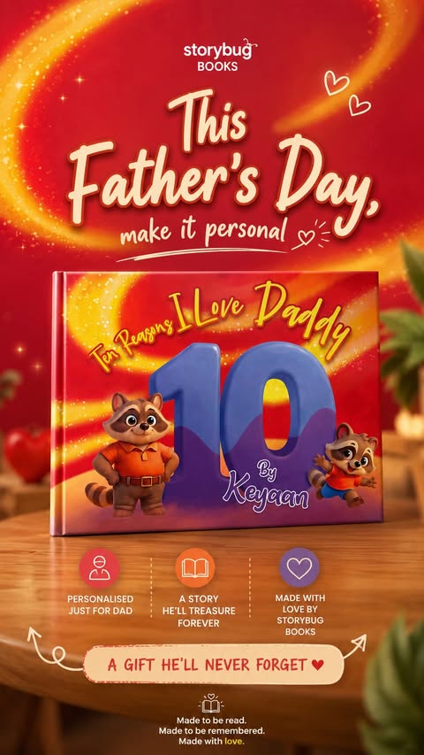 Instagram post by @4dimplesplus2 for StoryBug. Caption reads: [...] personalised Father’s Day book from....