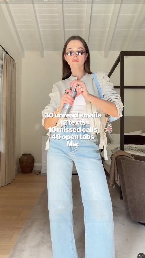 Instagram post by @valerialipovetsky for Vuori. Caption reads: [...] Jeans + jacket @paige bag @elleme tank....