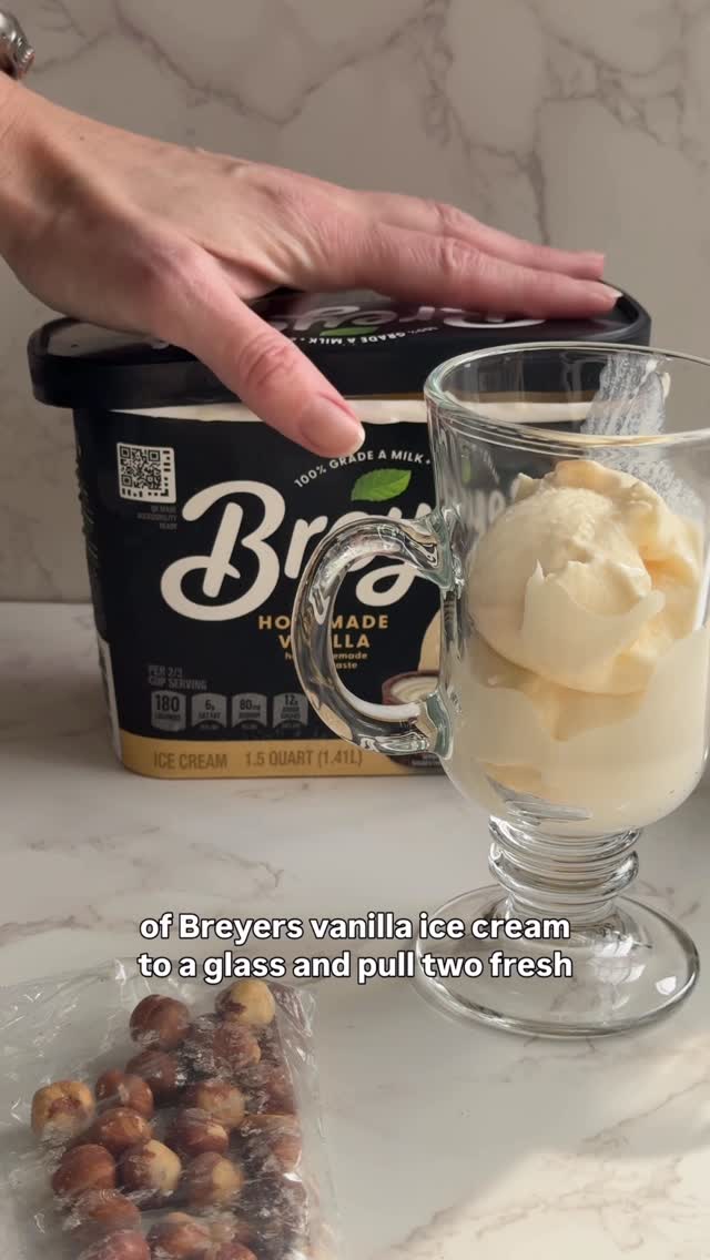Instagram post by @whosagoodlizard for Breyers. Caption reads: [...] to affogatos ☕️🍨 Two scoops of @breyers....