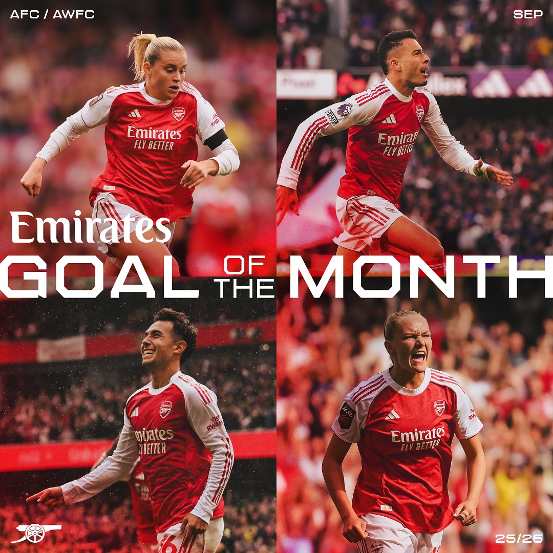 Instagram post by @officialarsenalacademy for Emirates. Caption reads: September stunners 🤩

It’s time to vote for your....