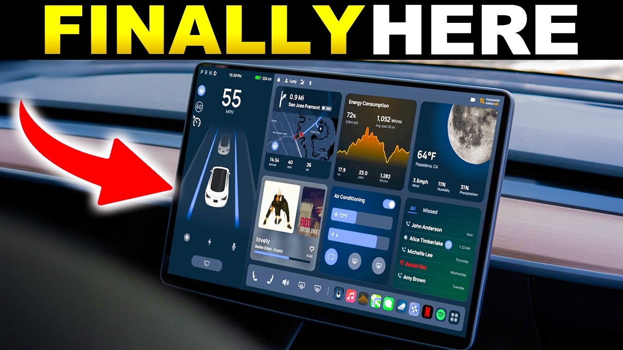 YouTube post by @RobertRosenfeld1 for Tesla. Caption reads: Tesla's HUGE Summer Update is HERE! | NEW 2025....