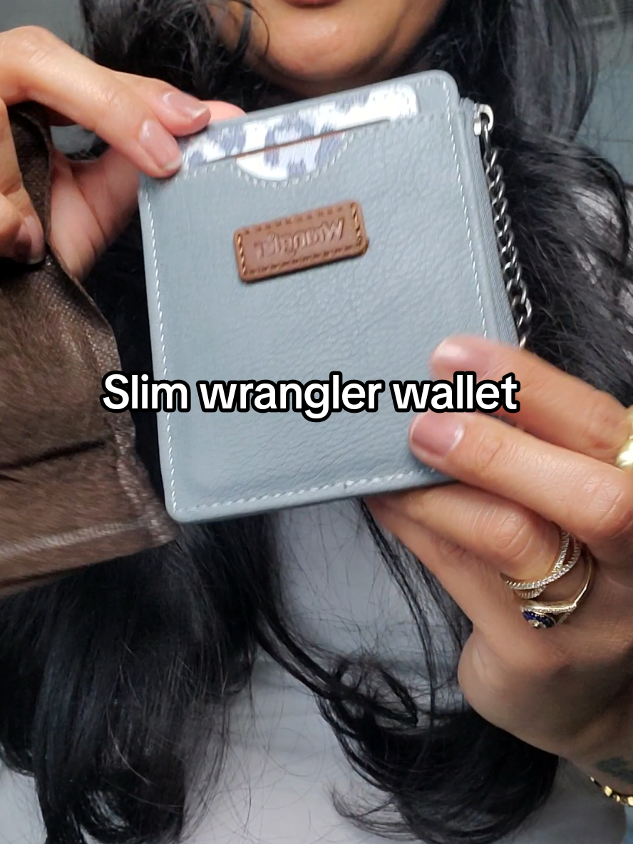 TikTok post by @nadia.tts520 for Vaqueras Outfitters. Caption reads: @Wrangler @Vaqueras Outfitters #cardwallet....