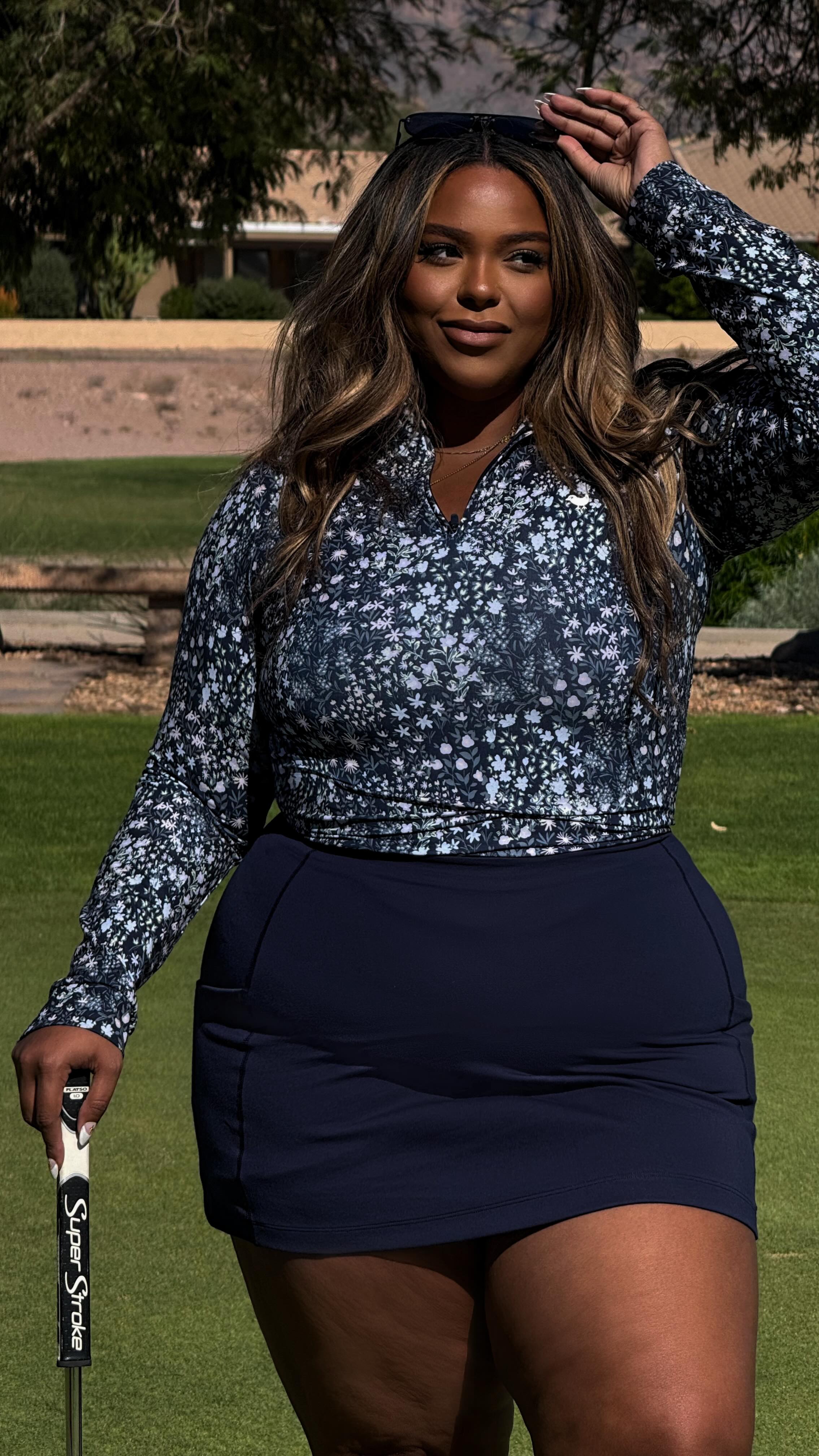 Instagram post by @nicole.simone13 for Badbirdiegolf. Caption reads: [...] outfit for AZ Fall golf! Wearing....