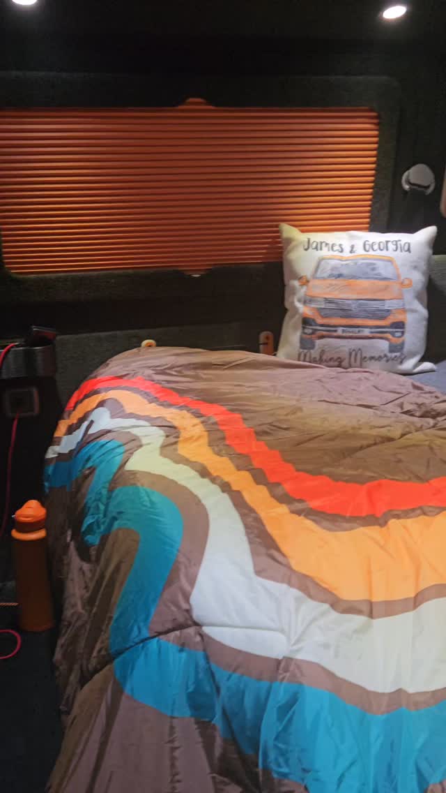 Instagram post by @cymrucamperfurniture for NEBULA. Caption reads: Movie night is the van with the new screen....