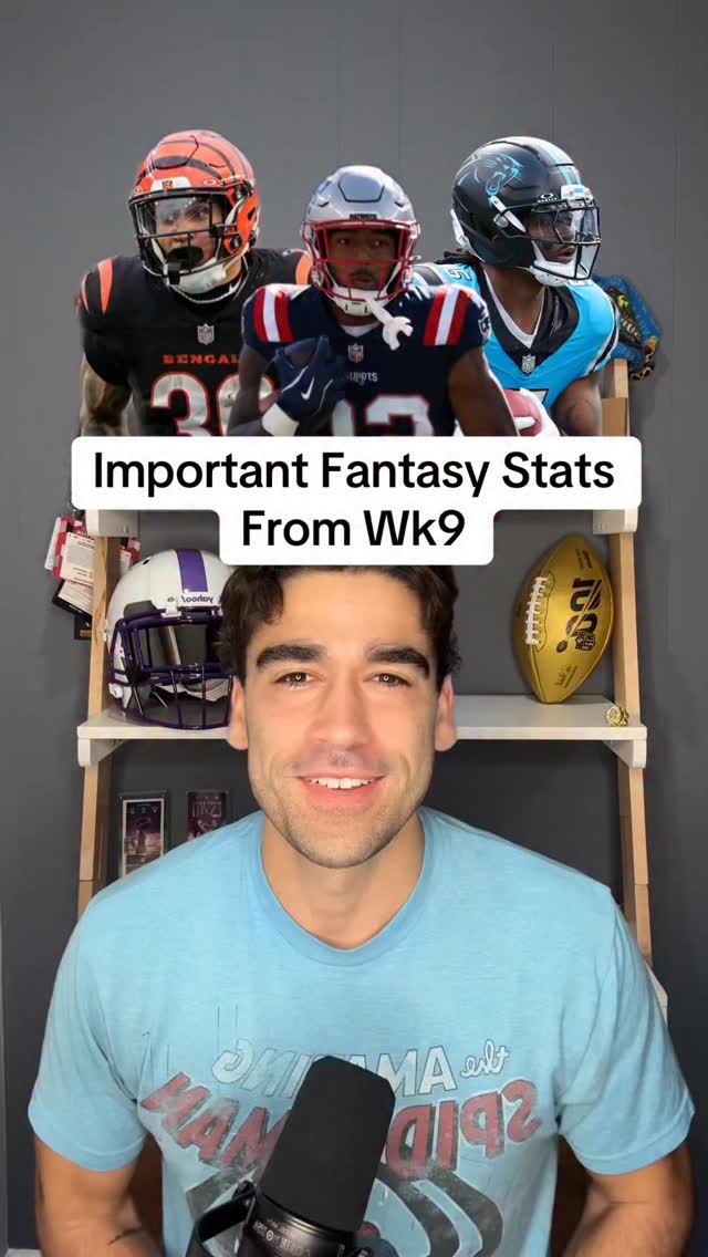Instagram post by @joelsmythfantasy for Yahoo. Caption reads: The fantasy football stats to know from Week 9 👀.