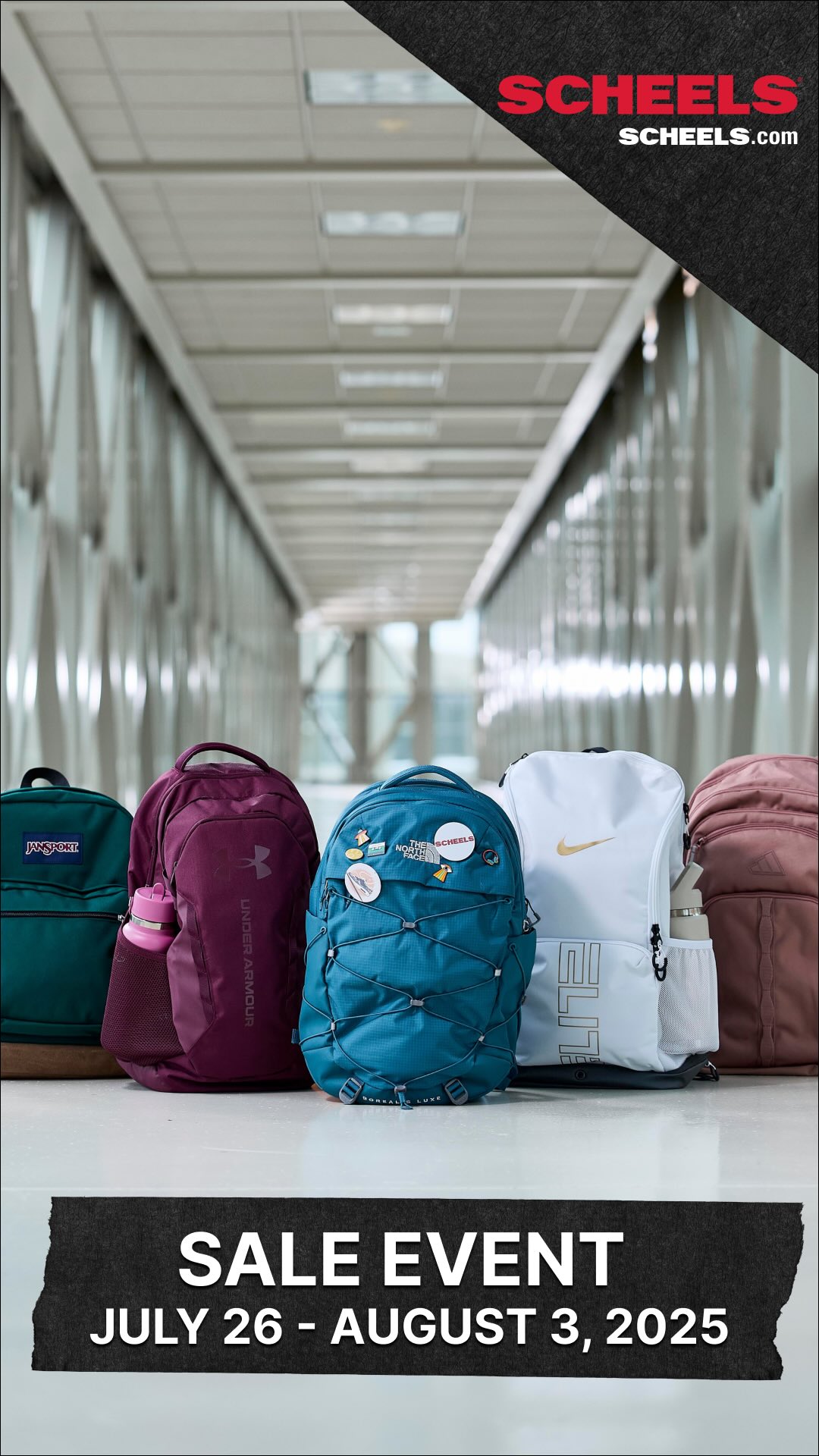 Instagram post by @cospringsmoms for SCHEELS. Caption reads: [...] back-to-school sale event happening at....