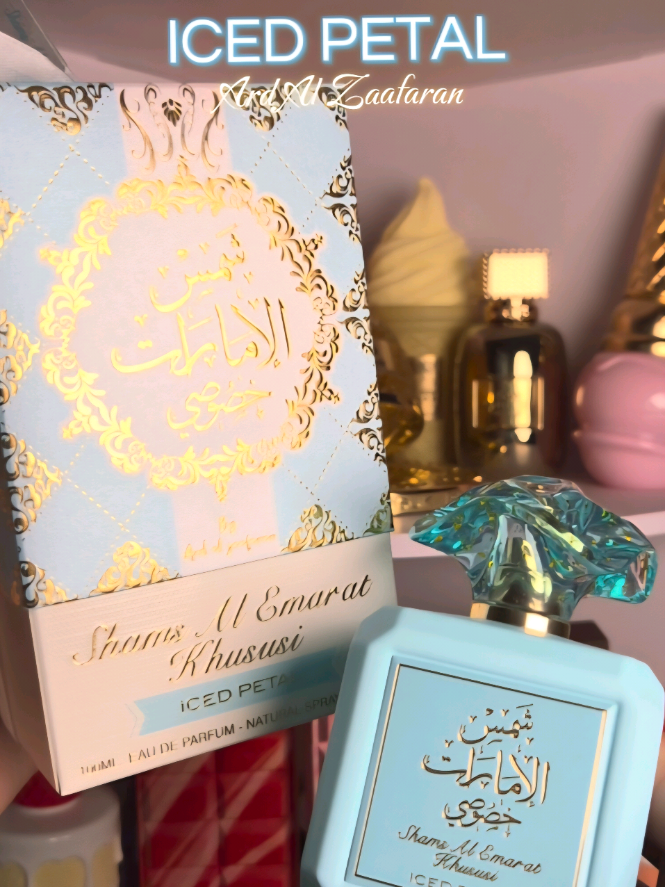 TikTok post by @celinepoetess_ for Intense Oud. Caption reads: Iced Petal by Ard Al Zaafaran💙✨️ @Intense Oud ....