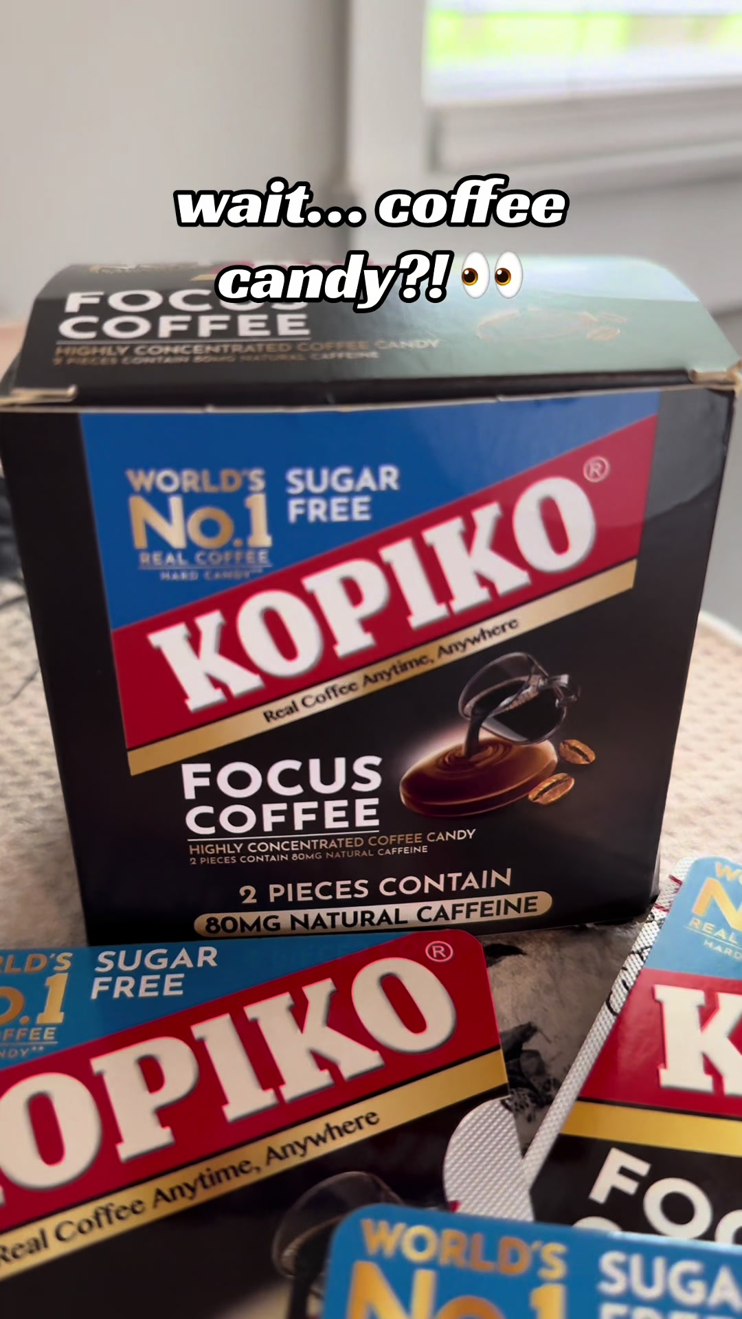 TikTok post by @stac_mil for Kopiko USA. Caption reads: Okay... coffee candy was not on my 2026 bingo card....