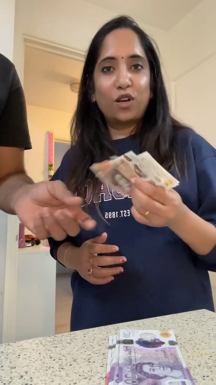 Instagram post by @londonthozhi for Taptap Send. Caption reads: Uk Monthly Expenses 🥱😔🤣😦🔥🥱OMG Evlo Savings....