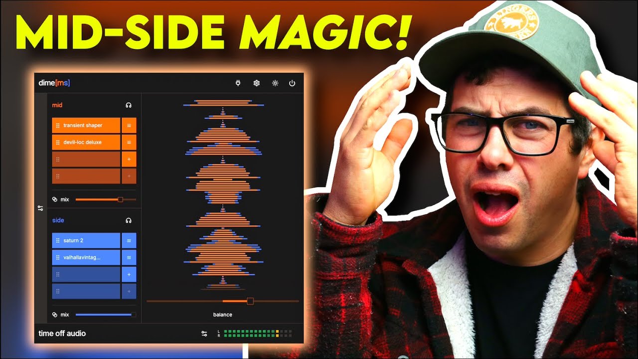 YouTube post by @spinlightstudios for Safari Pedals. Caption reads: Mid-side Processing Reimagined With Dime [MS] /....