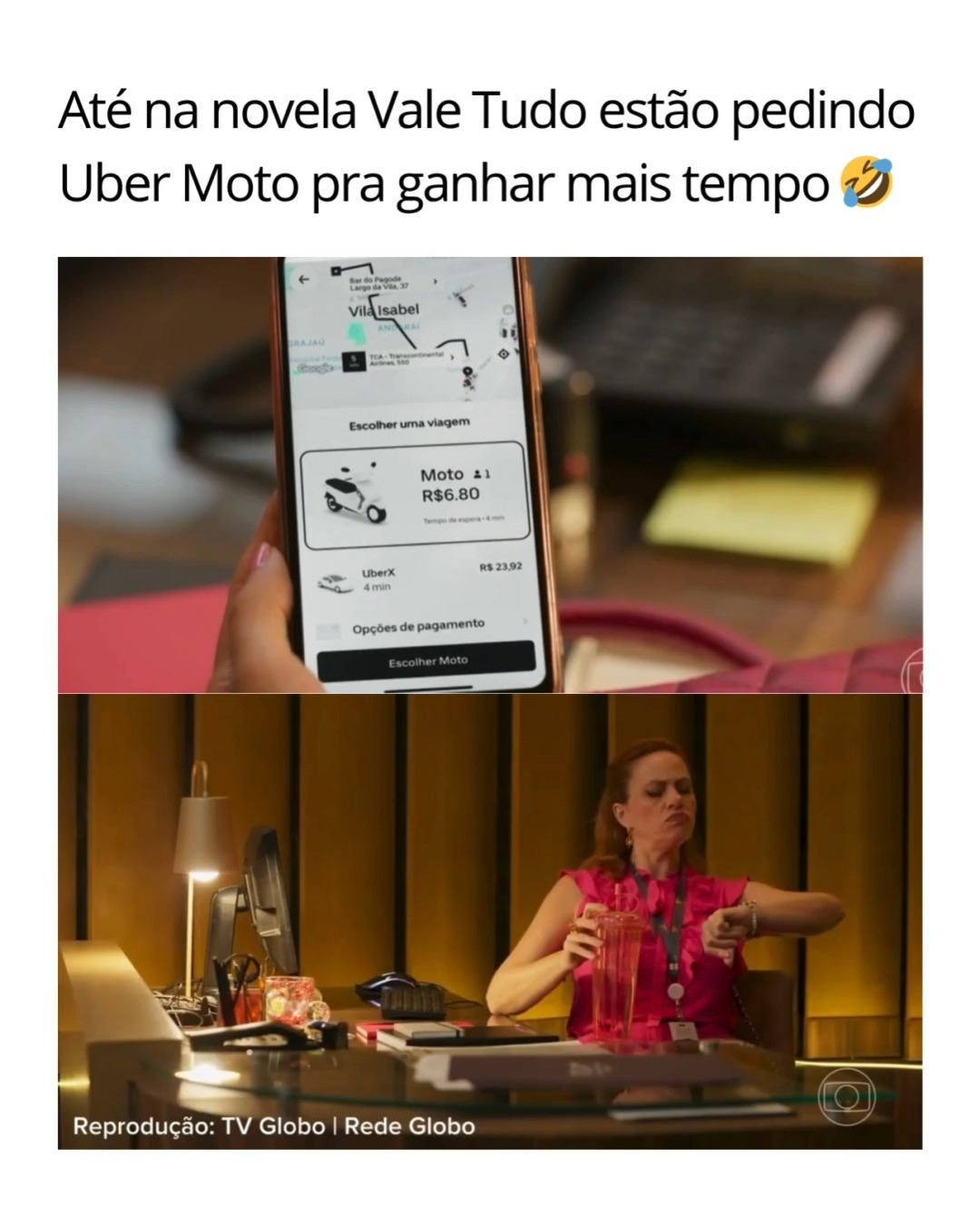 Instagram post by @sincerooficial for Uber. Caption reads: Gente, o Uber Moto tá tão em alta que até o....