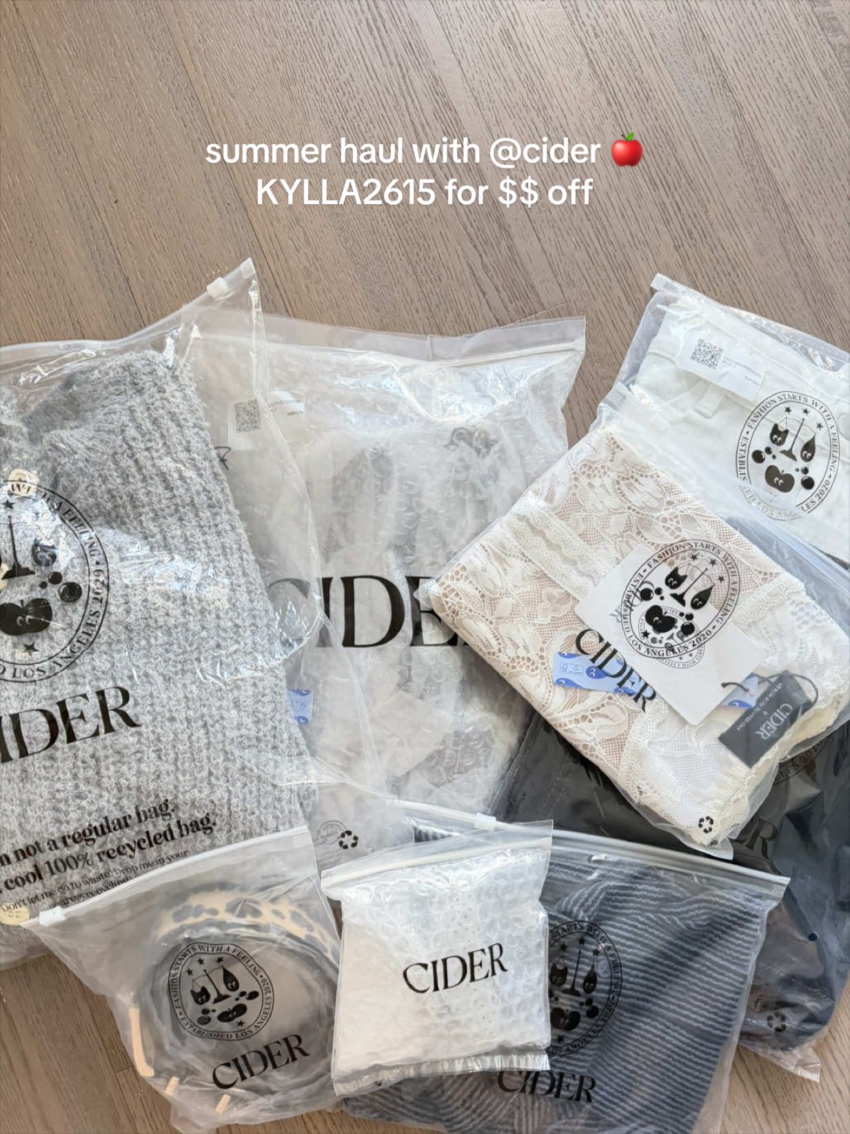 TikTok post by @kyllabozek for Shopcider Thailand. Caption reads: closet staple refresh with @Cider the cutest....