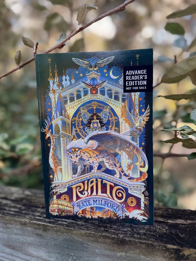 Instagram post by @dana.loves.books for HarperCollins. Caption reads: Rialto Kate Milford This one tween sisters Ivy and....