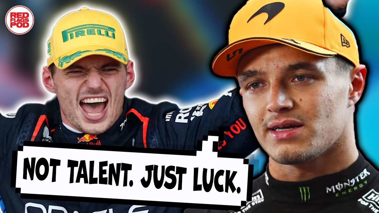 YouTube post by @TheRedFlagsPod for cbdMD. Caption reads: Max’s Legendary Drive, Lando's Bad Luck, Yuki’s....