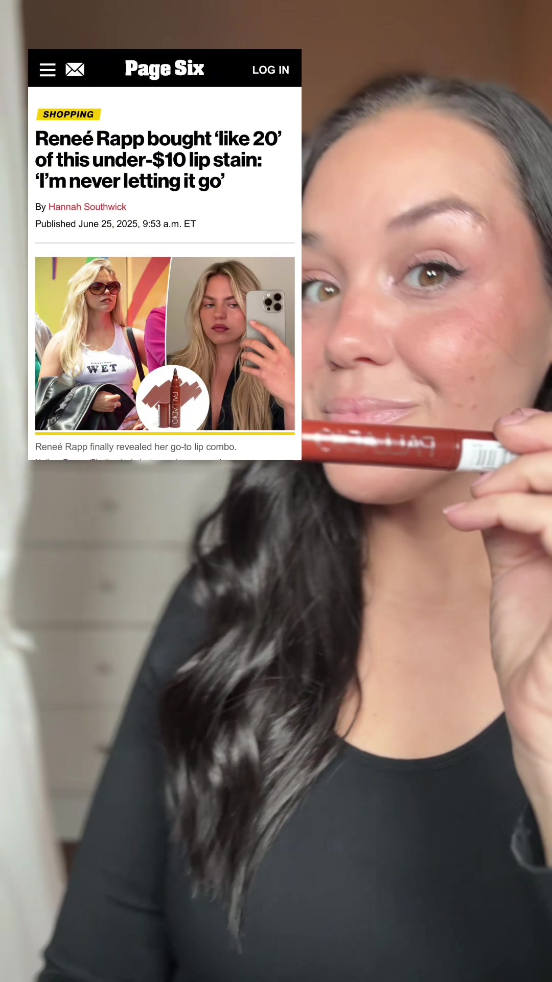 TikTok post by @mandygainey for Palladio Beauty. Caption reads: @Palladio Beauty Lip Stain in Mocha is Renee....