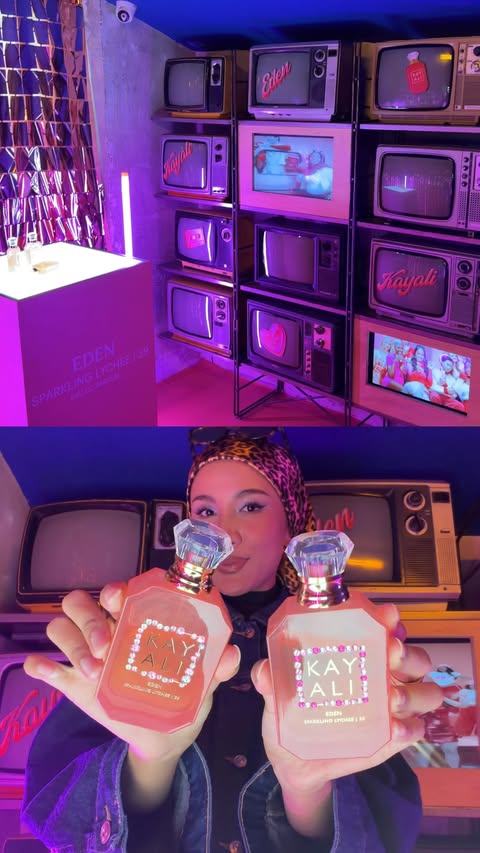 Instagram post by @aintasnim for KAYALI FRAGRANCES. Caption reads: Throwback y2k ✨ Had so much fun at Kayali House....