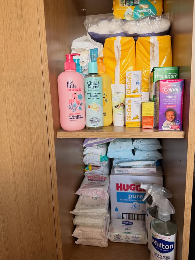 Instagram post by @athomewithbecandjames for Childs Farm. Caption reads: Trying to slightly organise 🥰✨ Some items....