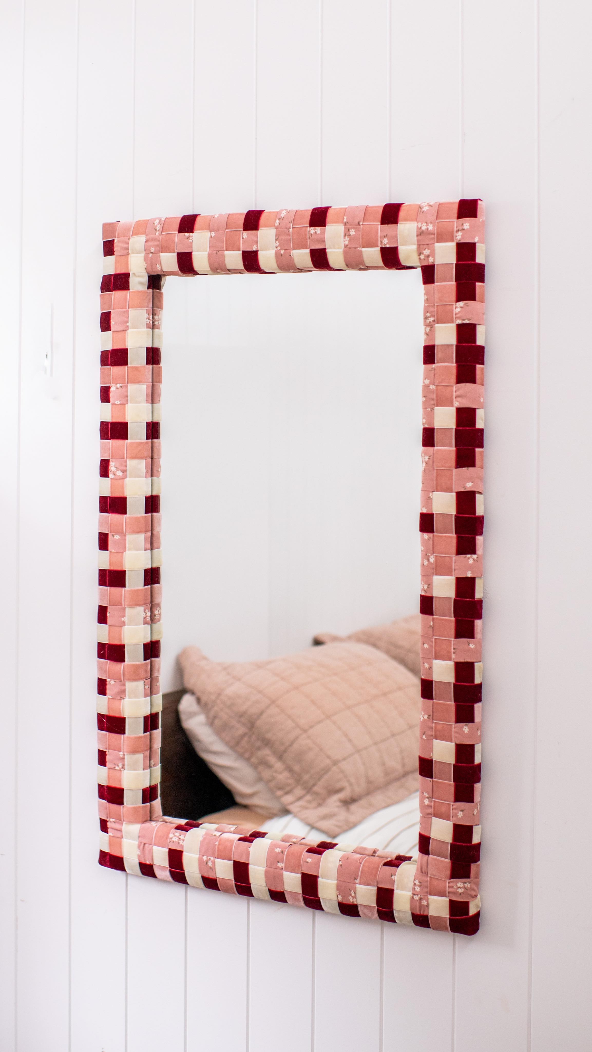 Instagram post by @genevavanderzeil for Fiskars. Caption reads: Making a woven velvet mirror! 🎀 Honestly there’s....