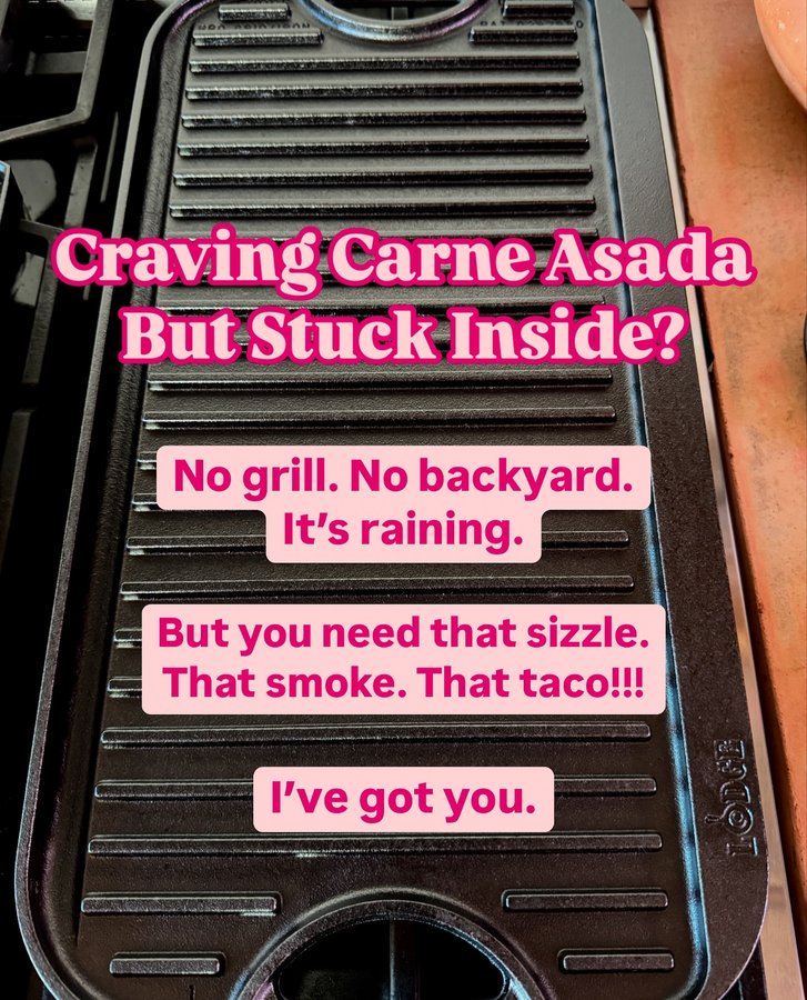 Instagram post by @chefrickmartinez for Lodge Cast Iron. Caption reads: It’s raining. You’re inside. You’re craving....