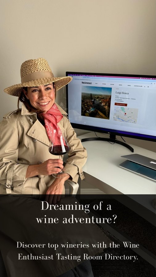 Instagram post by @lorenawinediary for WineEnthusiast. Caption reads: From search to sip 🍷✨ I used the new Wine....