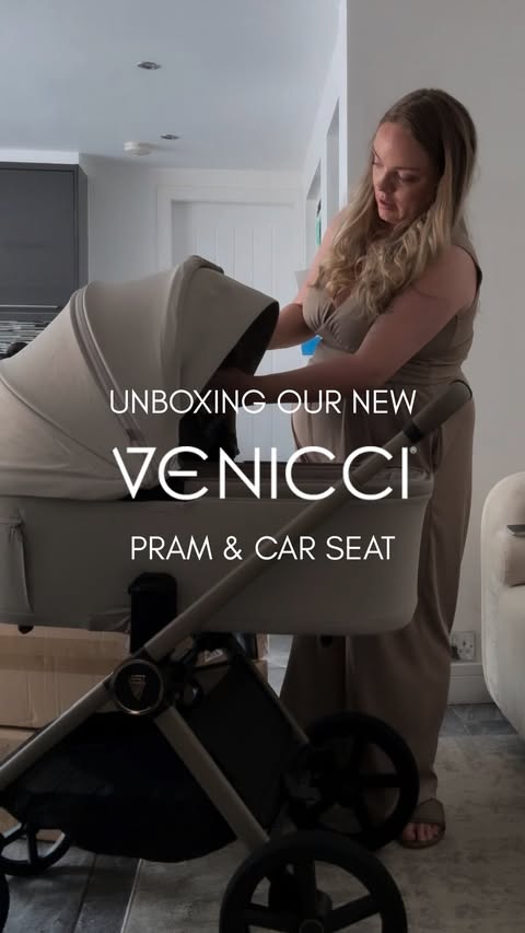 Instagram post by @amyharrison_ for Venicci. Caption reads: I am OBSESSED with our new pram by @venicci_uk....