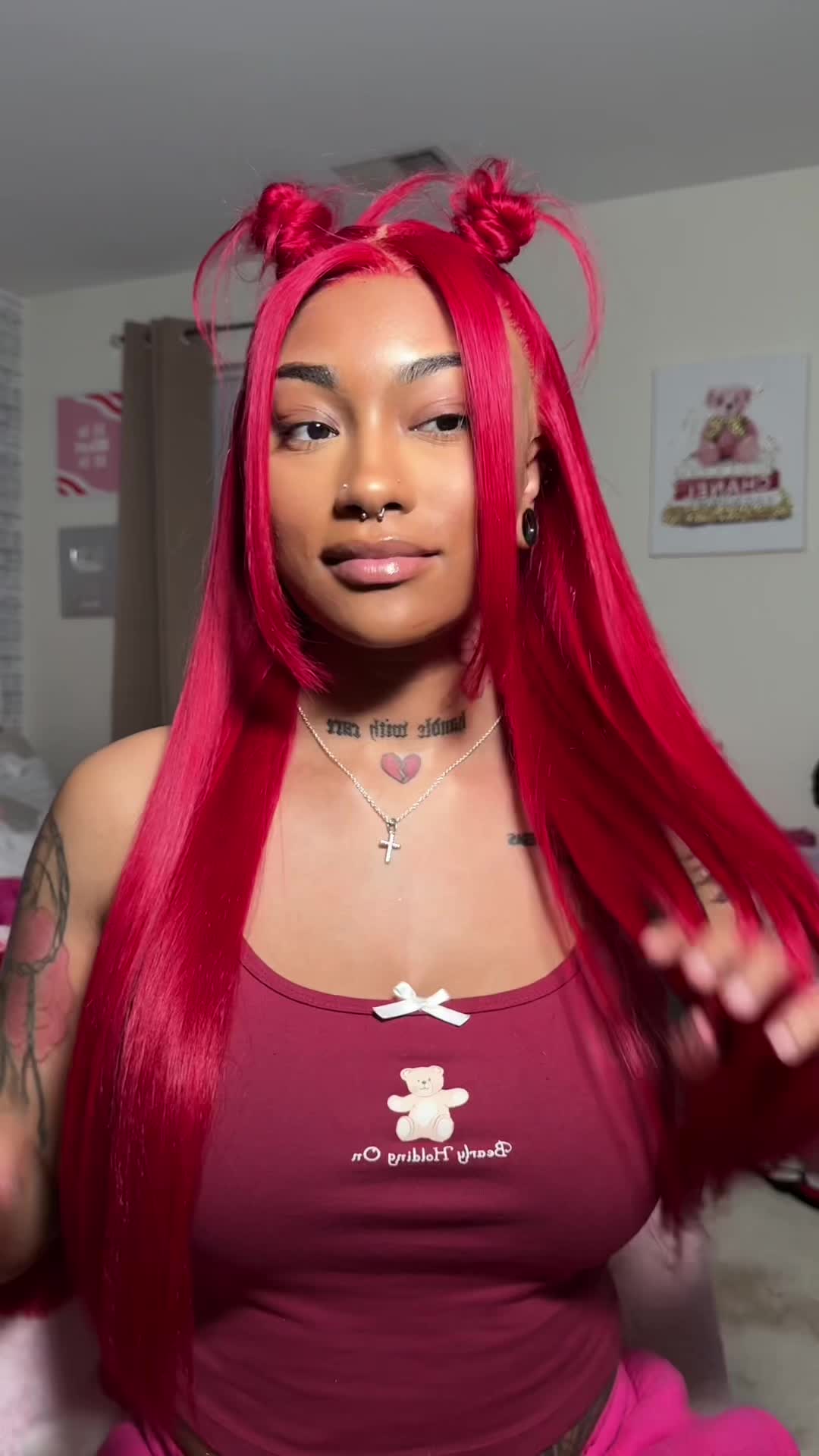 TikTok post by @brittanykianaofficial for Eullair. Caption reads: [...] this 26inch Cherry Red wig 13x4 from....