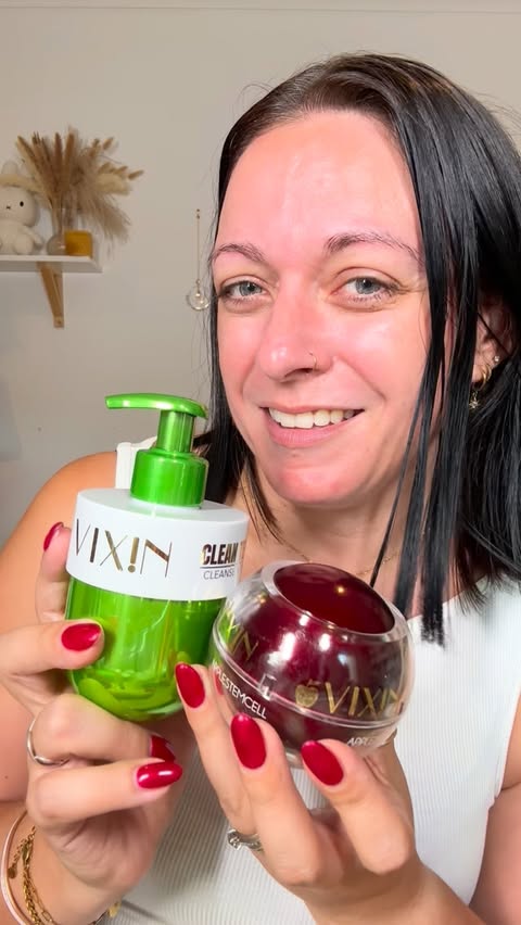 Instagram post by an influencer for VIXIN Beauty. Caption reads: [...] skin tone and texture #vixinbeauty #vixin....