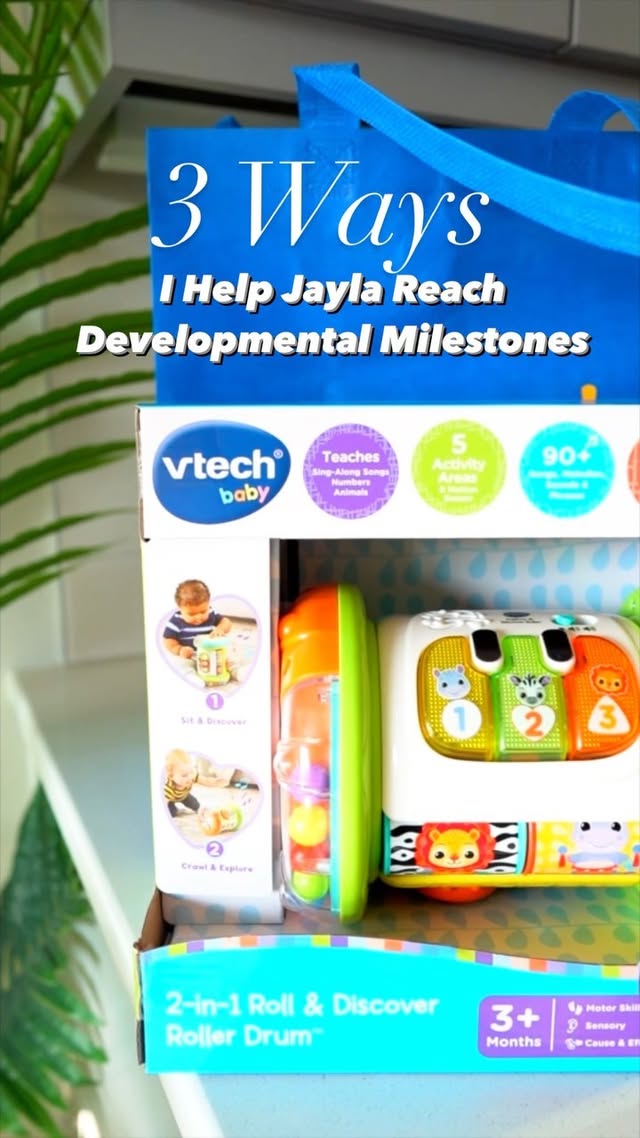 Instagram post by @kourtneymarshh for VTECH. Caption reads: [...] spark growth and development! #ad The VTech®....