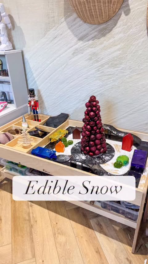 Instagram post by @create_make_and_play for Connetix Tiles. Caption reads: [...] icing sugar as edible snow and the....