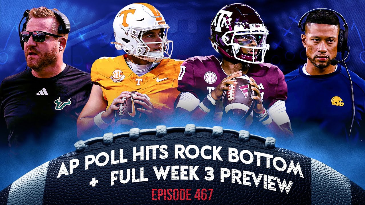 YouTube post by @UnnecessaryRoughness for Pork Rinds. Caption reads: AP POLL HITS ROCK BOTTOM + FULL WEEK 3 PREVIEW.