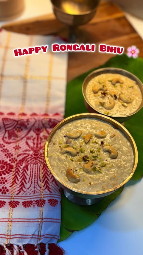 Instagram post by @chitrashreesaikia for Daawat. Caption reads: [...] gur -Nuts #bihu #payesh #gobindobhog #daawat.