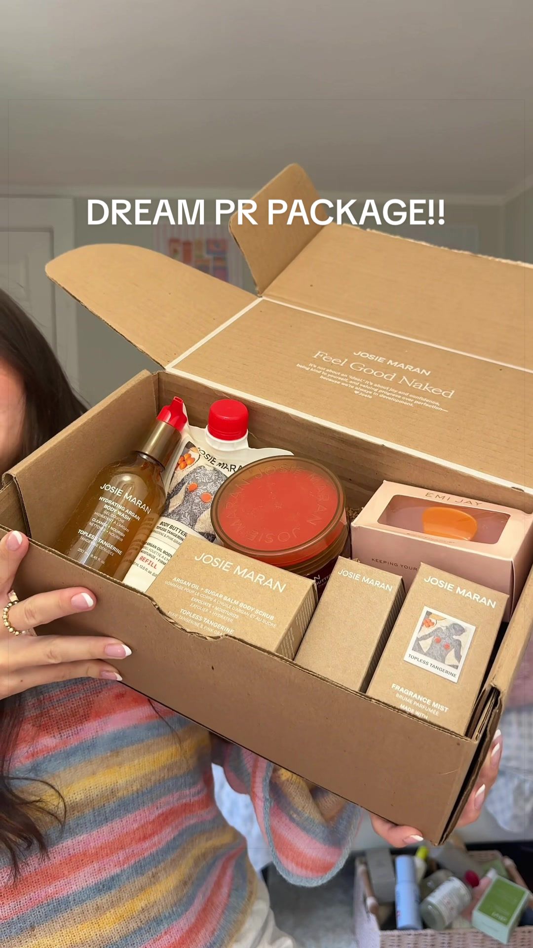 TikTok post by @sophieslifeatm for Emi Jay. Caption reads: thank you so much to @Josie Maran and @Emi Jay i....