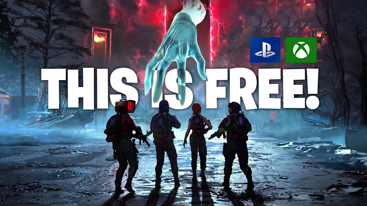 YouTube post by @PlayStationGrenade for Once Human. Caption reads: Once Human NOW FREE on PlayStation and Xbox! [...].