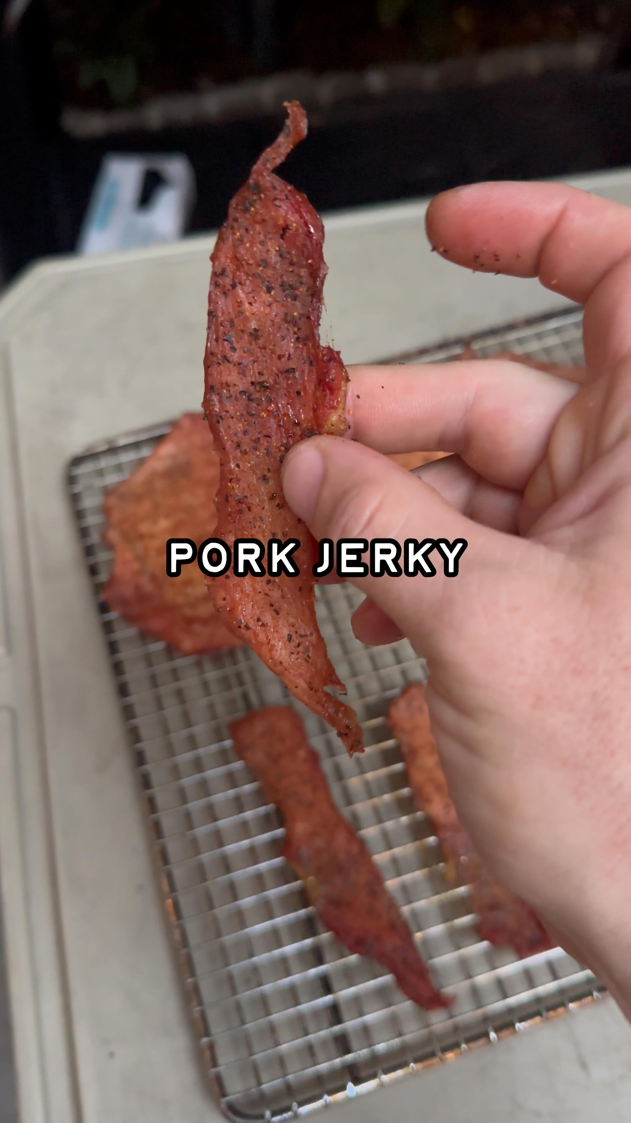 Instagram post by @rolling_bones_bbq for Traeger Grills. Caption reads: Pork jerky > beef jerky

Easy pork jerky recipe....