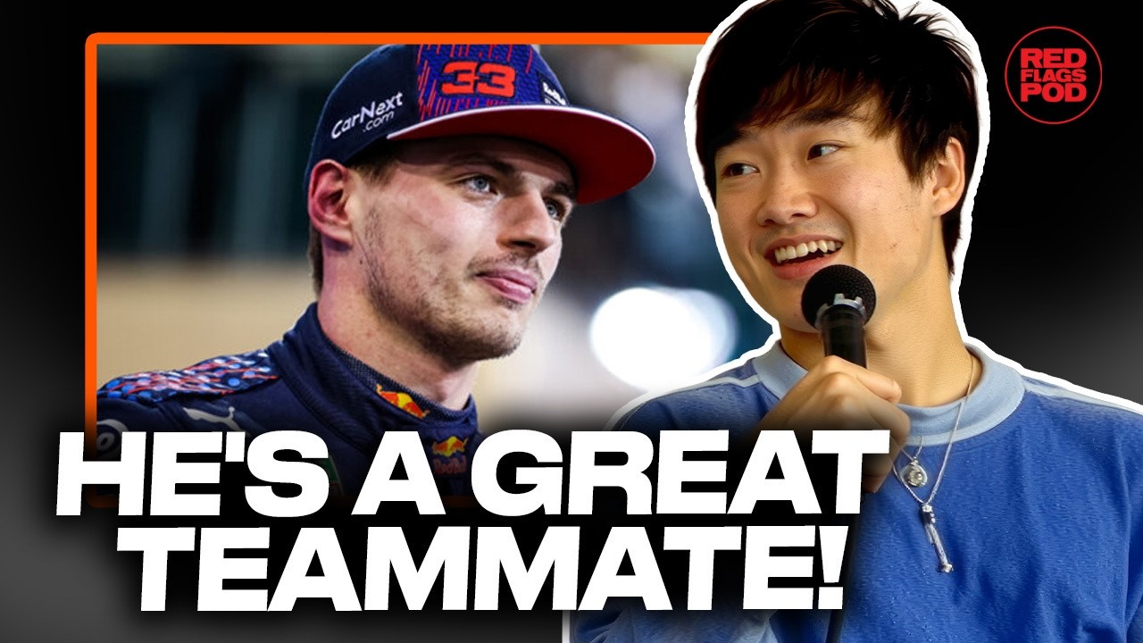 YouTube post by @TheRedFlagsPod for Neuro. Caption reads: Yuki Tsunoda on Food, Therapy, and Max as a....