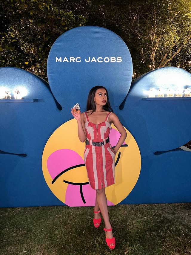 Instagram post by @taytookes for Marc Jacobs Fragrances. Caption reads: as someone who has been told i’d never be in such....