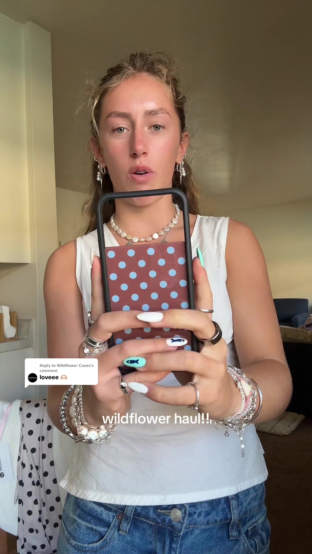 TikTok post by @mazzy_williams for Wildflower Cases. Caption reads: Replying to @Wildflower Cases so excited to c....