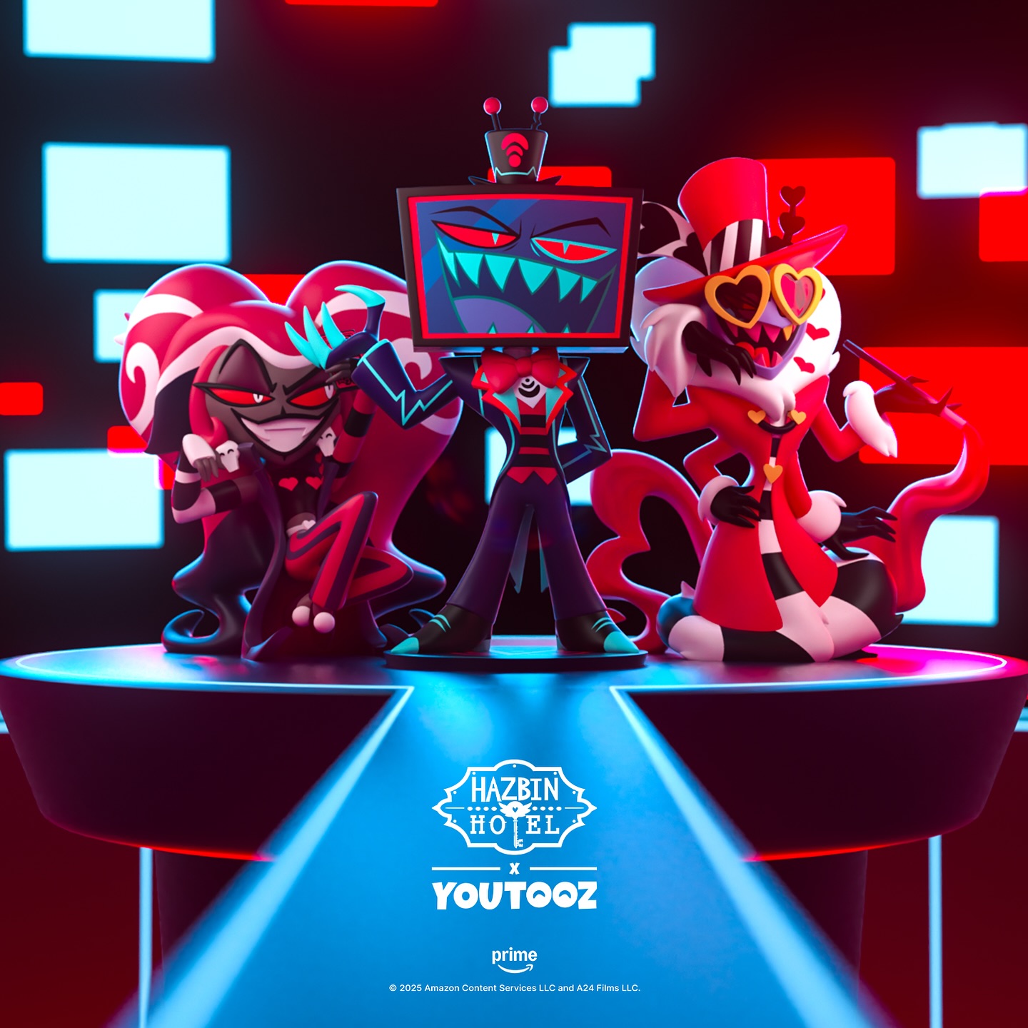 Instagram post by @spindlehorsetoons for Youtooz. Caption reads: voxtek approved! 😈 

the all new #HazbinHotel x....