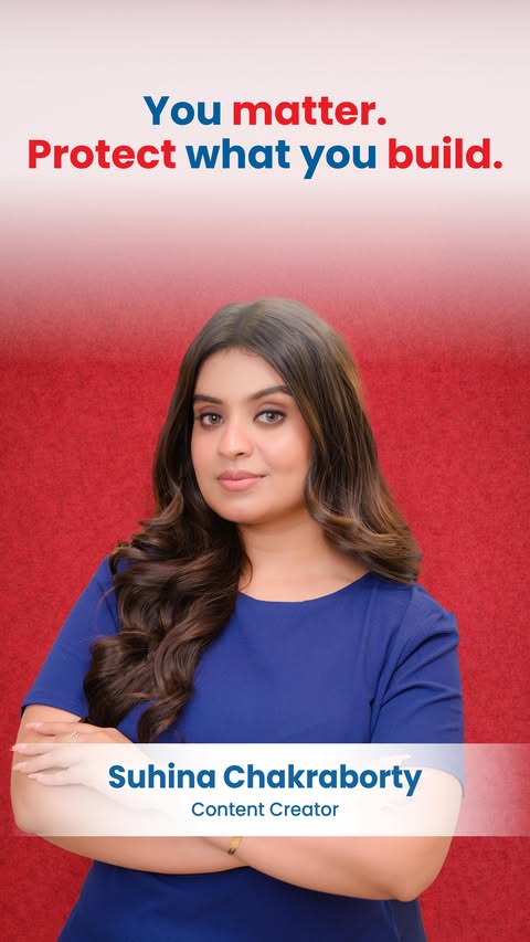 Instagram post by @suhinachakraborty for HDFC Life. Caption reads: [...] purpose, protecting it matters. With HDFC....