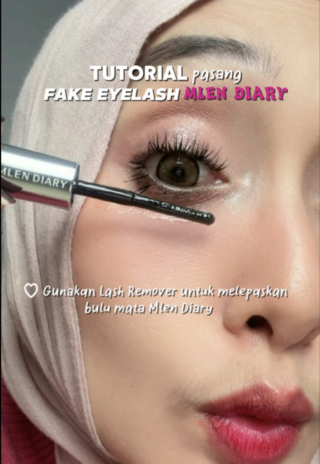 TikTok post by @hellowinda25 for MlenDiaryID. Caption reads: tutorial pasang bulu mata @MlenDiaryID , gampang....