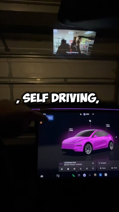 Instagram post by @therealjunn for Tesla. Caption reads: Insane Tesla Projector Hack! 🔥
@teslamotors [...].