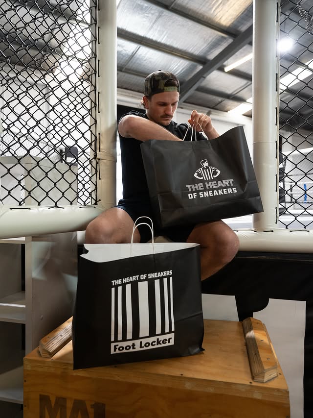 Instagram post by @pharjack for Foot Locker. Caption reads: [...] announce my official partnership with Foot....