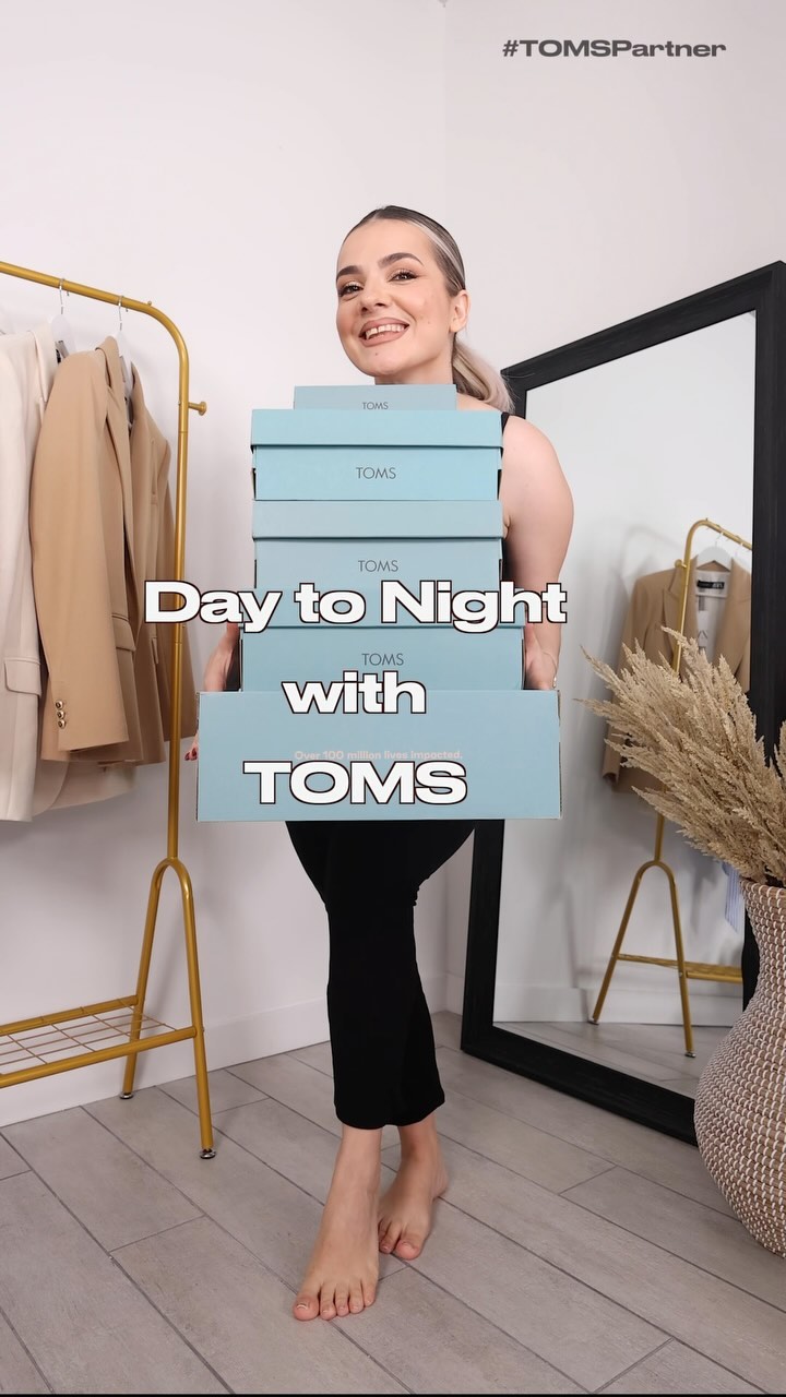 Instagram post by @milenalife.style for Toms. Caption reads: Day to Night with TOMS 
The perfect styles to wear....