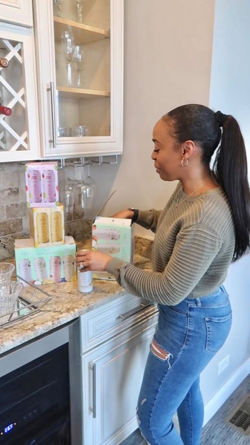 Instagram post by @msvaughntv for Mom Water. Caption reads: [...] adult beverages and it’s called....