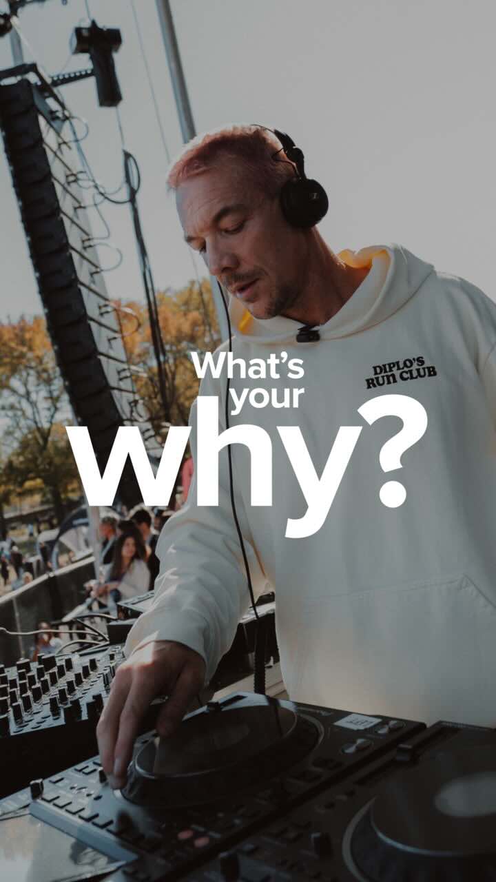 Instagram post by @diplosrunclub for WHOOP. Caption reads: Every runner has a why. Here’s what Diplo’s Run....
