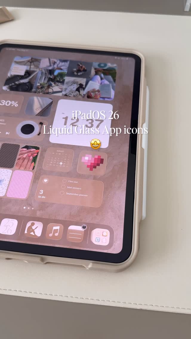 Instagram post by @alliemariedigital for Zugu case. Caption reads: Customize the glass icons with me on iPadOS 26!....