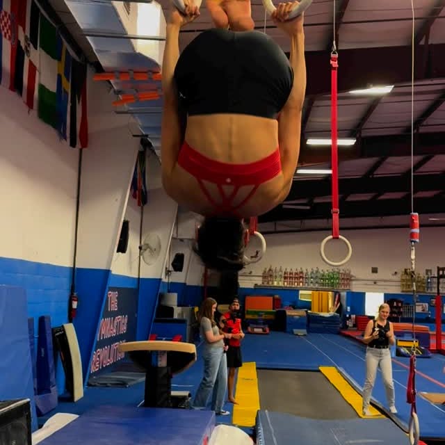 Instagram post by @mmgymsisters for Senita Athletics. Caption reads: how do my shoulders do this?!😳 

Shorts:....